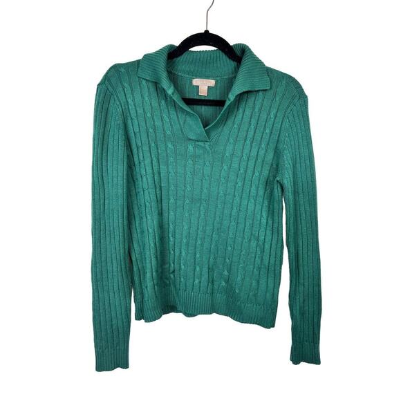 White Stag Womens emerald green collared cable knit sweater sz Md preppy - Picture 1 of 6